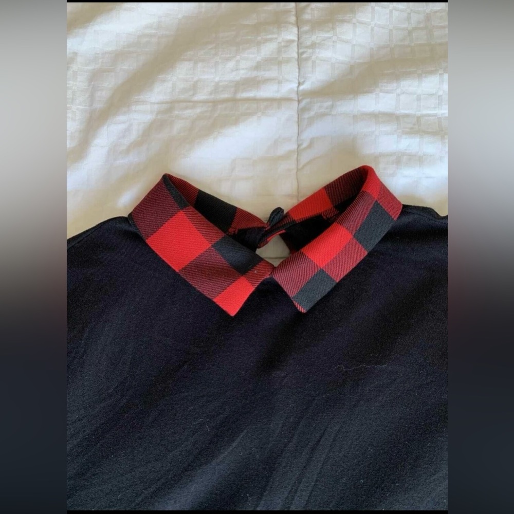 flowy dress with red& black flannel collar